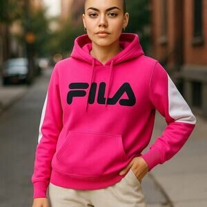 FILA Bright Pink Hoodie Activewear Pullover Sweatshirt ~ Women's Plus Size 1X